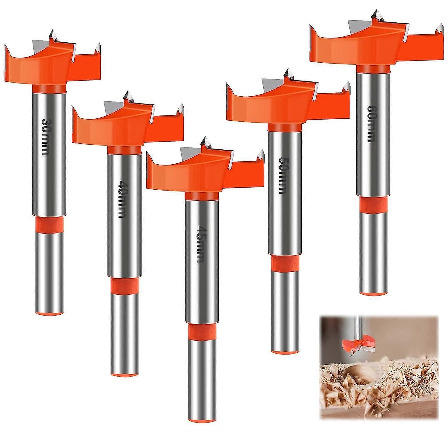 Woodworking Drill Bits, 30/40/45/50/60mm Carbide Woodworking Cutters, Woodworking Bits, Round Shank Drill Bit Set, Drill Bits, for Decorating Drawers,
