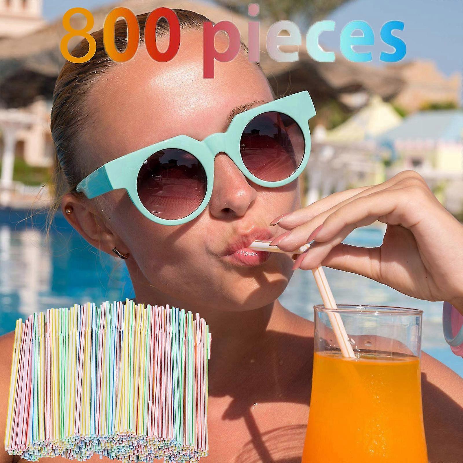 800 Pieces Plastic Drinking Straws 8 Inches Long Multi-colored Striped Bedable