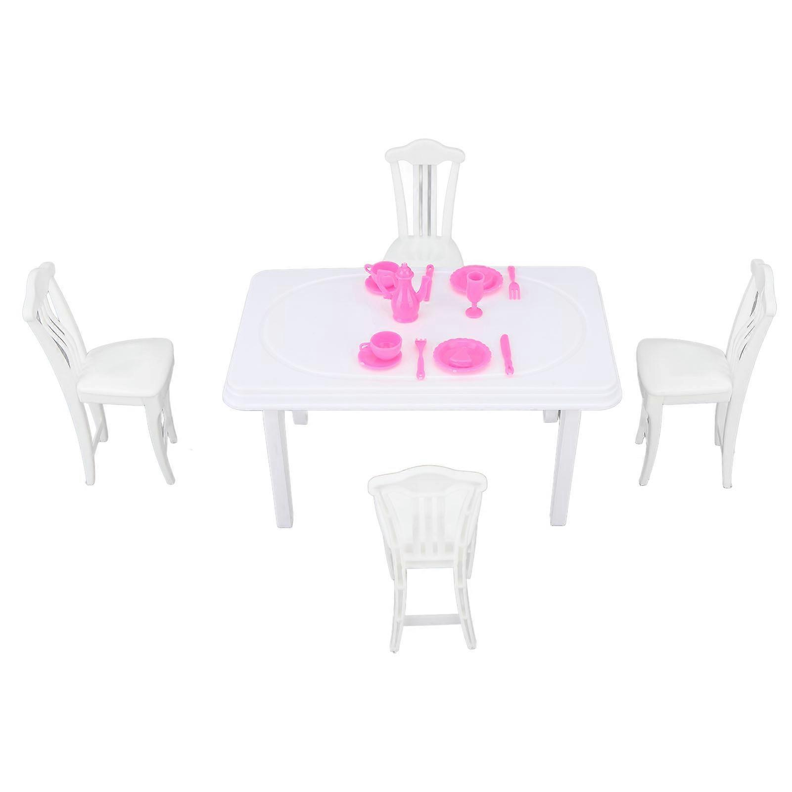 Dollhouse Dining Table Chair Set Simulation Innovative Decorative 1:16 Scale Miniature Dining Table Chair for Kids Type 1