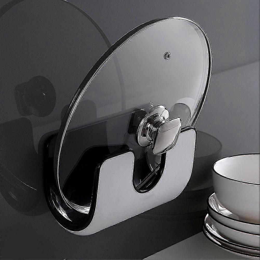 Waterproof Punch-free Wall-mounted Pot Lid Rack With Four Hooks For Kitchen