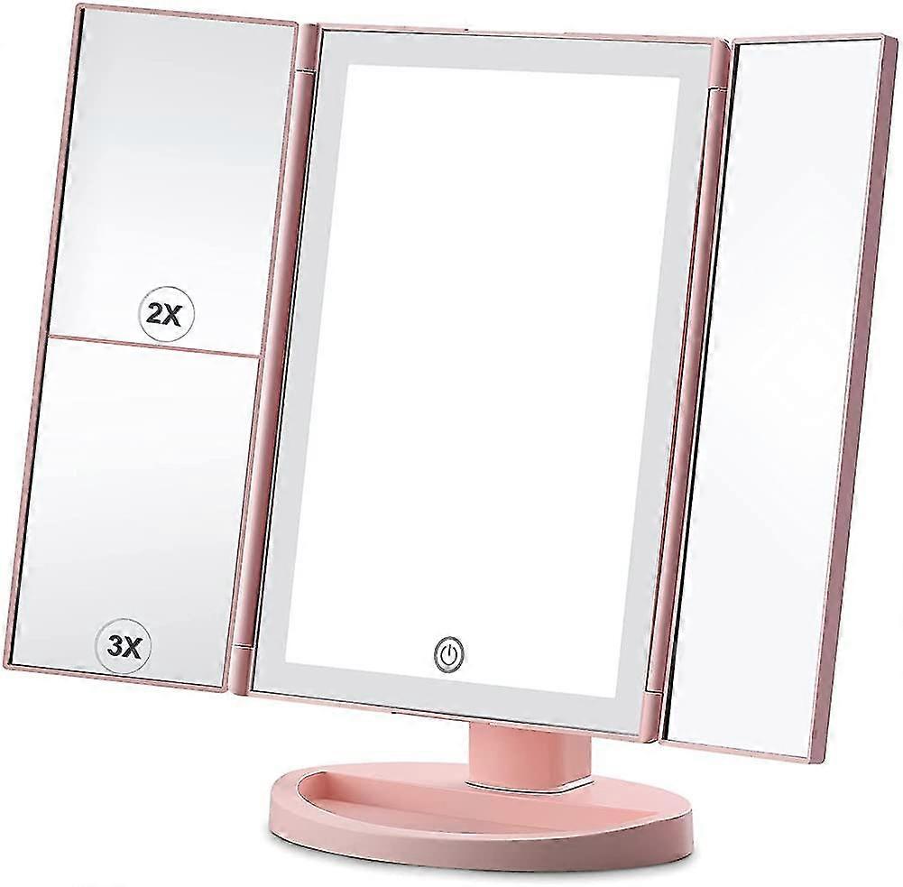 Lighted Makeup Mirror, 2x/3x Magnification, Tri-wing Makeup Mirror With 72 Led