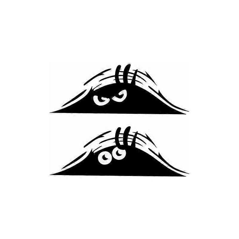 Fonepro 2 Pieces Peeking Monster Scary Eyes Car Sticker, Peeking Elf Waterproof Decal, Smile and Angry, Black, Car Stickers, for Car Window Bumper