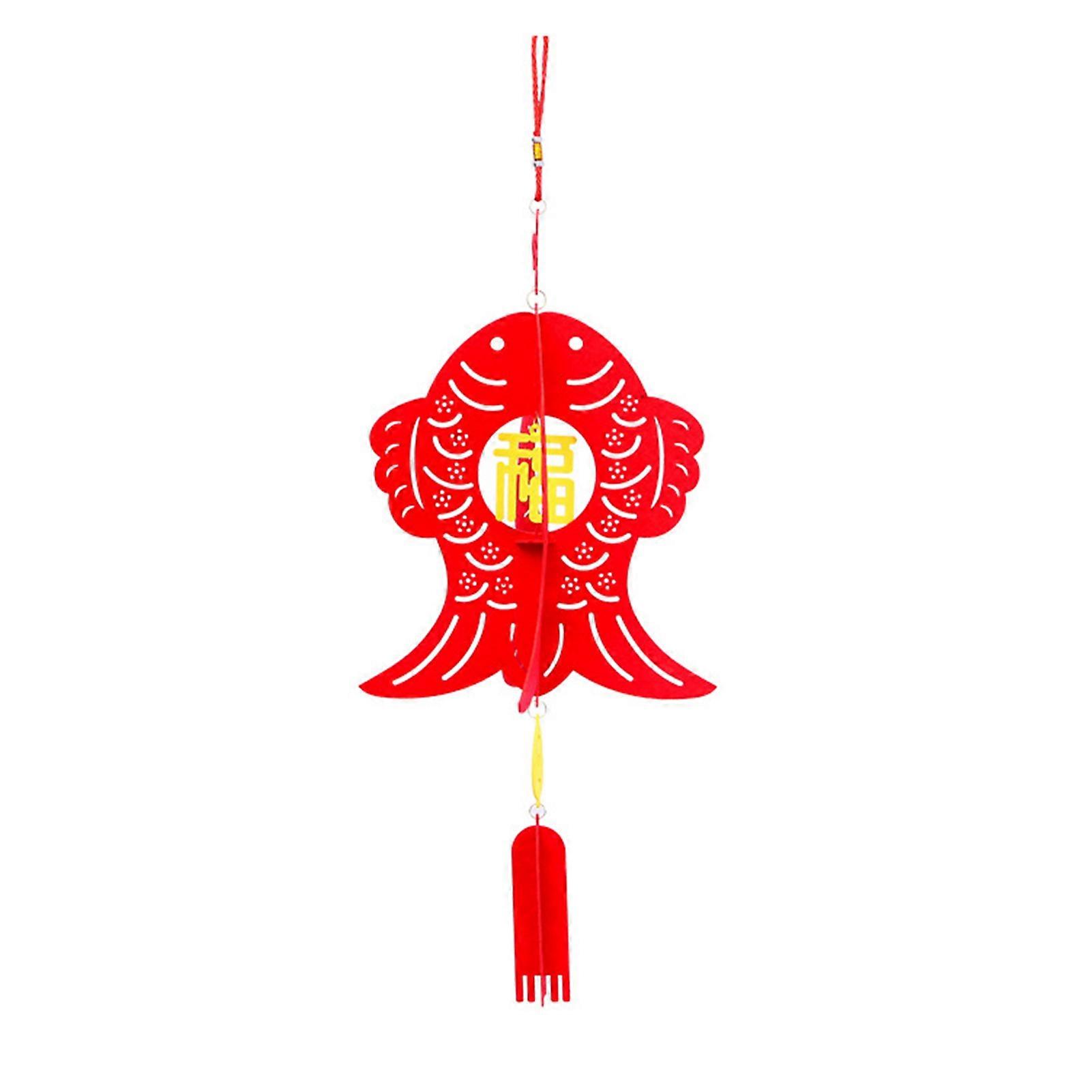 2Pcs Chinese New Year Lantern Pendant with Blessing Words Year of Dragon Good Fortune Scene Layout Ornament Felt Fabric Red Lantern Holiday Party Home