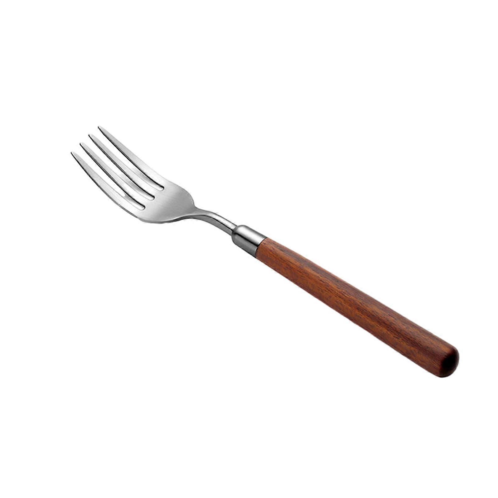 Spoon Fork Cutlery Food Grade Wooden Handle Spoon Fork Smooth Surface Stainless Steel Tableware for Daily Use KAESI