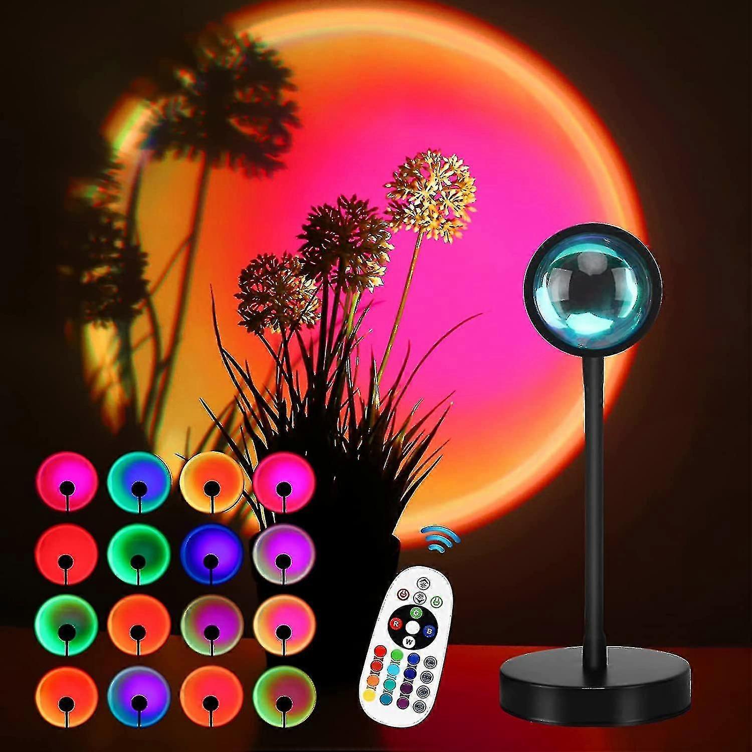Sunset Lamp Projection, 16 Colors Sunset Lamp Multiple Colors With Remote Control, 360 Degree Rotation Led Sunset Projection Lamp Night Light With Fad