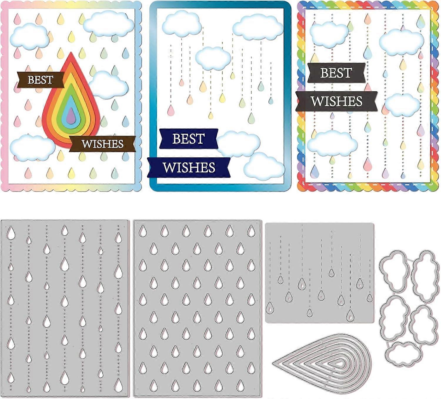 Stitch Raindrop Cloud Background Cutting Dies Teardrop Die Rainy Backdrop Carbon Steel Embossing Stencils Template for Decorative Embossing Paper Card