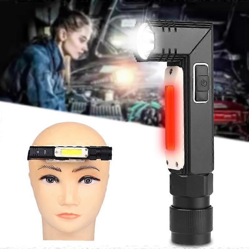 XM-L2 U3 & COB LED Flashlight 3000LM Waterproof Light USB Rechargeable Torch Tail Magnet Work Lamp Rotate Built-in Battery Black