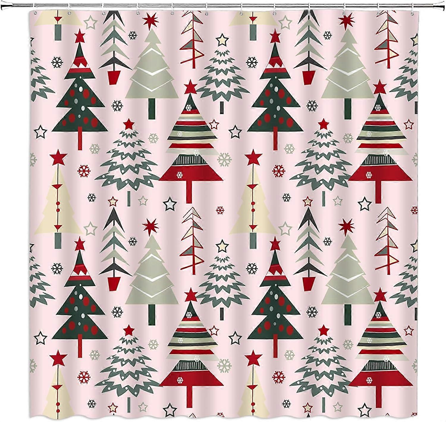 Christmas Tree Shower Curtain Xmas Pine Trees Winter Snowflake New Year Holiday Minimalist,Red Pink,72" Wx72 H Fabric Bathroom Decor Curtain with Hook