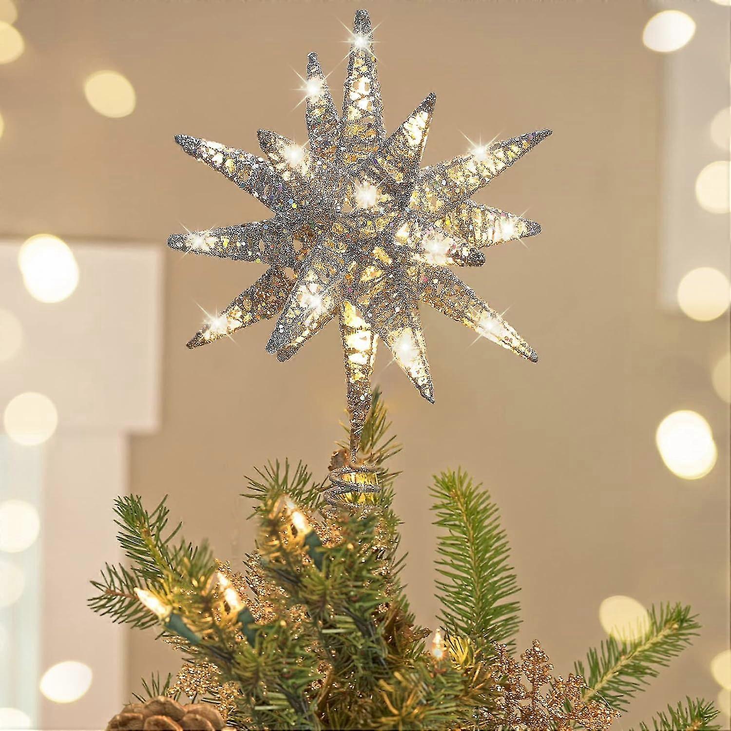 3d Star Lighted Christmas Tree Topper - Silver