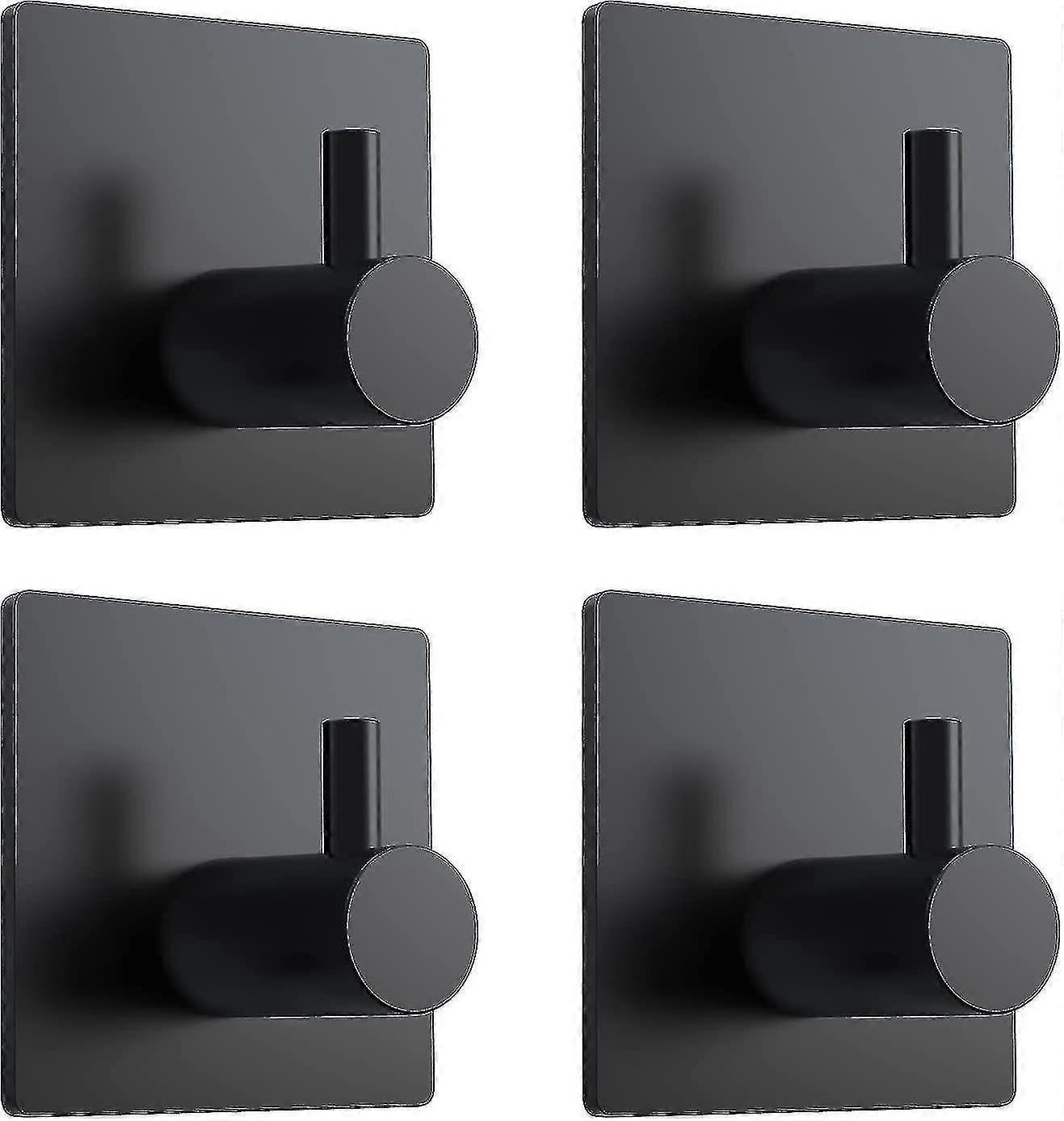 接着剤フック、ブラックステンレススチール自己接着バスルームタオルフックヘビーデューティ防水キッチンシャワーウォールスティッキーフック爪なし互換