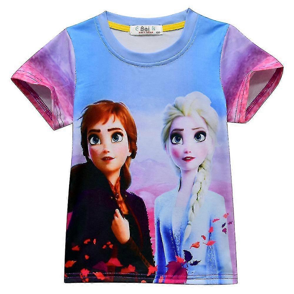 Girls Frozen Princess Print Short Sleeve T-shirt Tee Tops_s