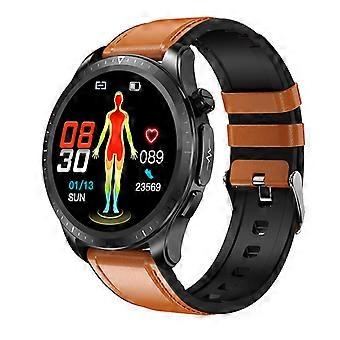 1,39-Zoll-Smartwatch Herzfrequenz Körpertemperatur EKG-Informationserinnerung intelligentes Armband Sportuhr brauner Gürtel