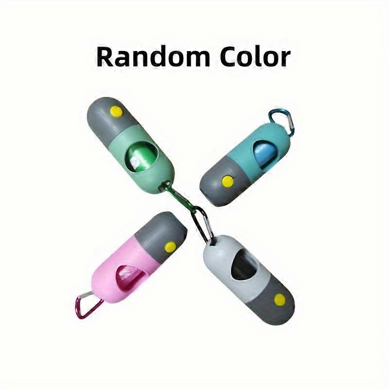 Stylish Random Color Capsule Dog Poop Bag Holder with Built-In LED Flashlight - Portable, Hands-Free Waste Dispenser featuring Durable Metal Clip & 1 