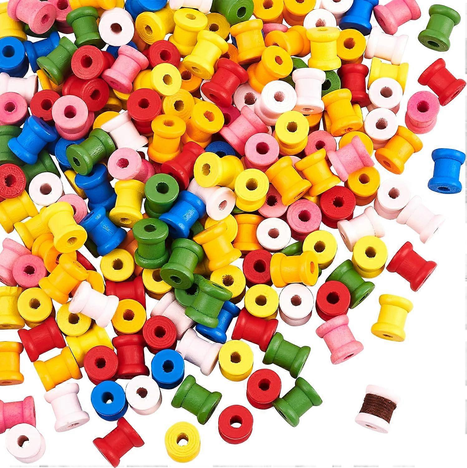 200 PCS Mini Dyed Wooden Empty Spools Colorful Wooden Spools Thread Bobbin Cord Wire Sewing for Women Stitch Embroidery Floss Thread Storage