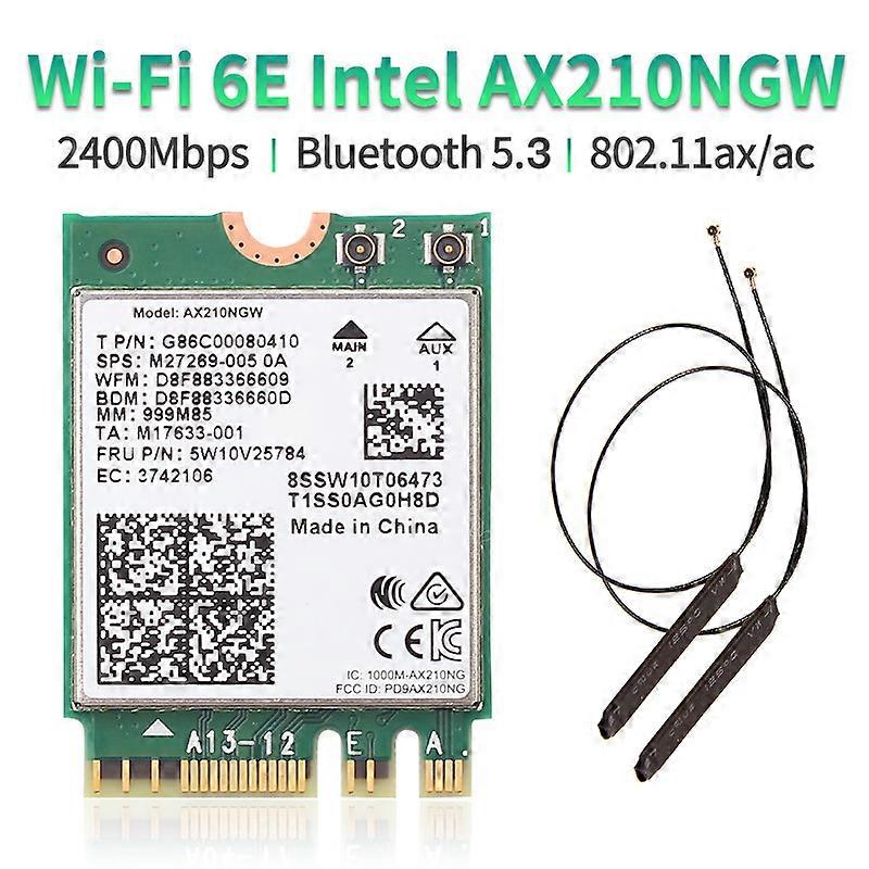 Tri Band WI-FI 6E Intel AX210 Bluetooth5.3 5374Mbps M.2 Wireless WiFi Card AX210NGW 2.4Ghz/5G/6G 802.11ax With Antenna Kit Win11