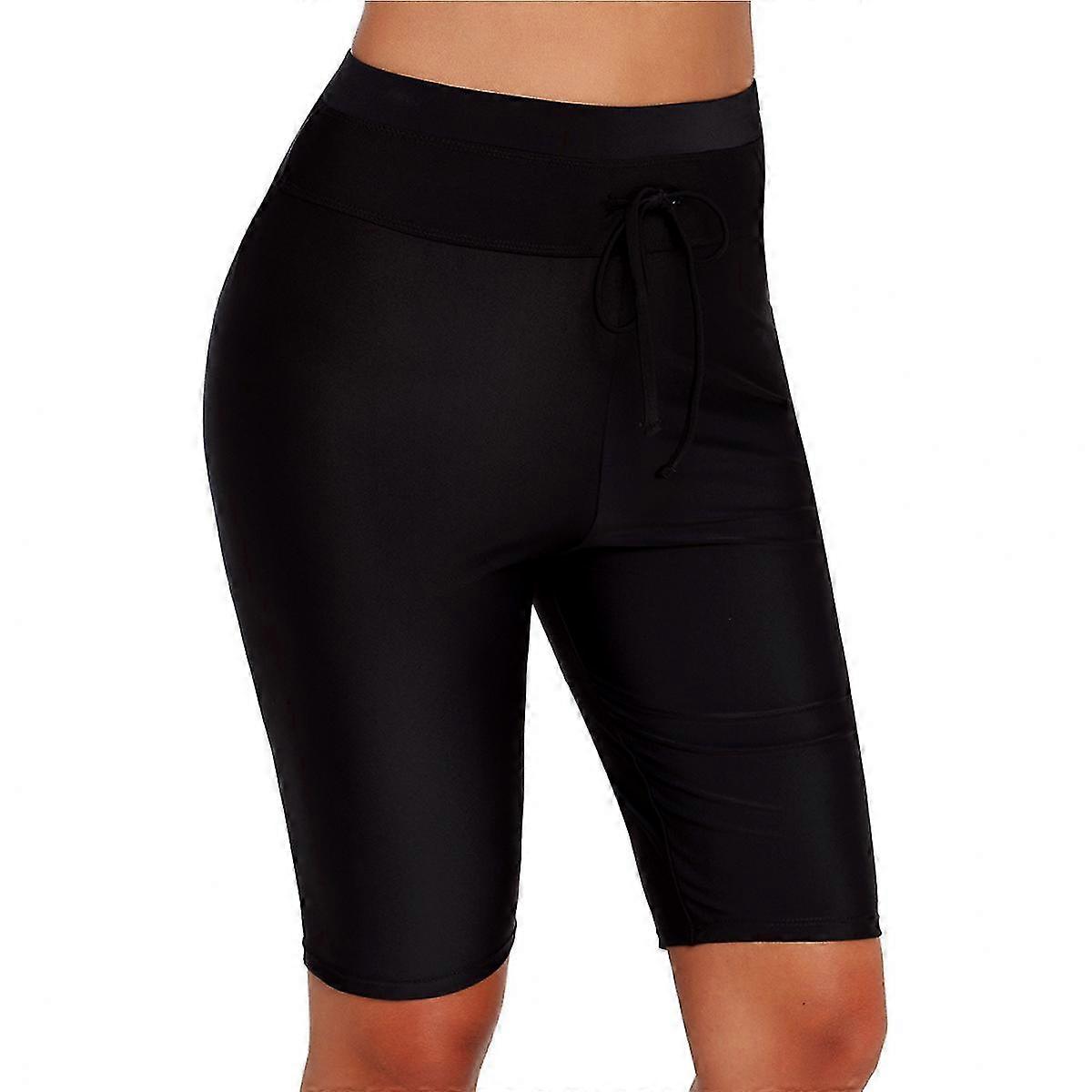 Kvinnors Lång Boardshort Badbotten Hög Midja Tankini Badkläder Shorts, Svart
