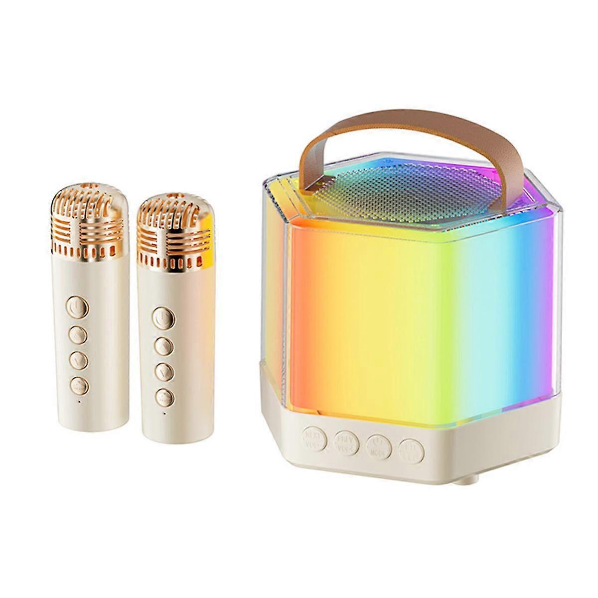 Karaoke Machine,Bluetooth Portable Karaoke Speaker with Bass with Dazzling Lights for Adults and Kids Microphones White