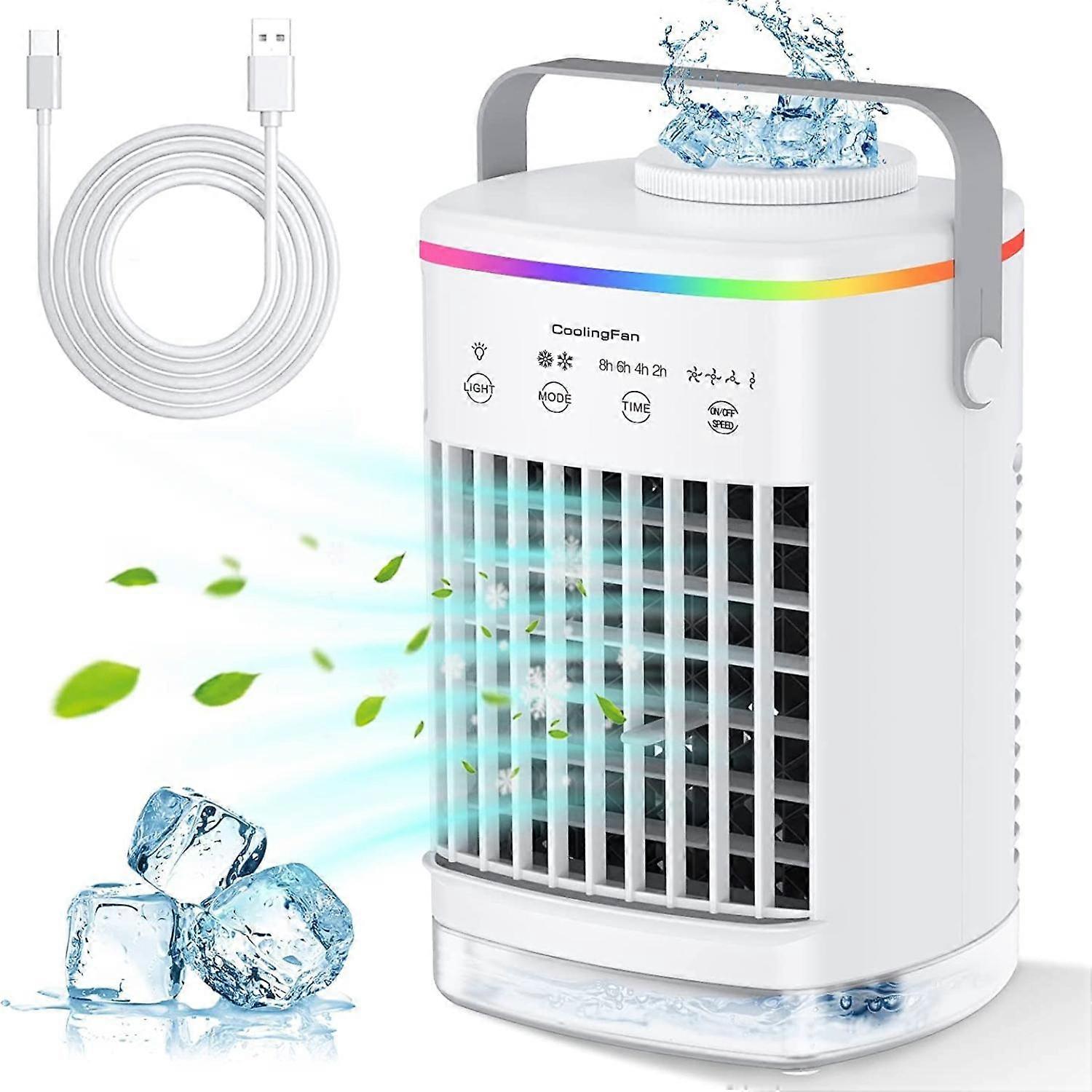 3-in-1 kannettava ilmanjäähdytin, mini-ilmastointilaite, jossa on 4 tuulen nopeutta ja 7 värivaloa ja 700ml vesisäiliö kotiin, toimistoon -GSLA
