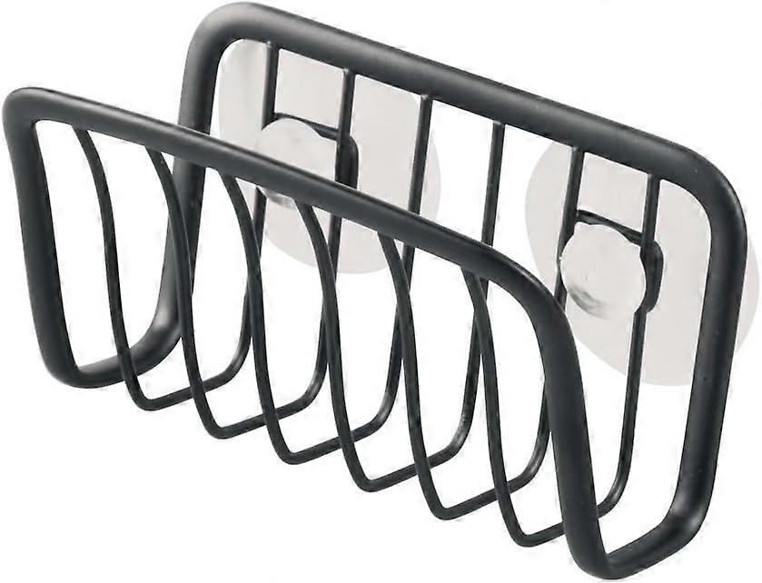 Sponge Holder with Suction Cups, Small Metal Sink Organizer for Sponge and Pot Scraper, Practical Helper for Kitchen Organization, Matte Black