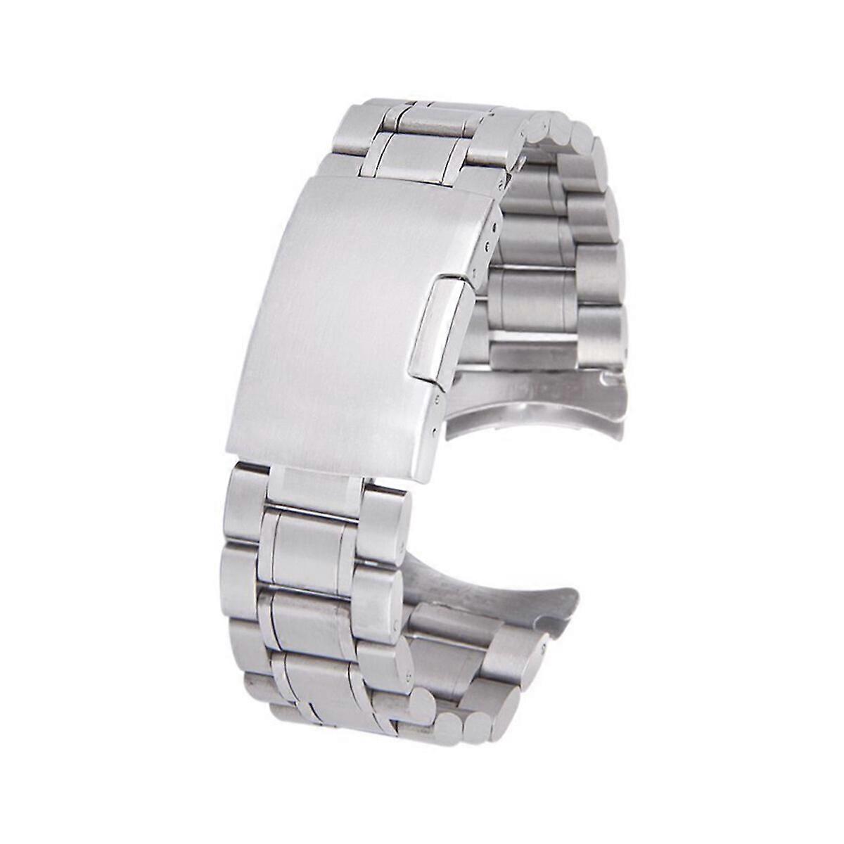 22mm Stainless Steel Solid Links Bracelet Watch Band Strap Curved End with 4pcs Watch Spring Bars (Silver)