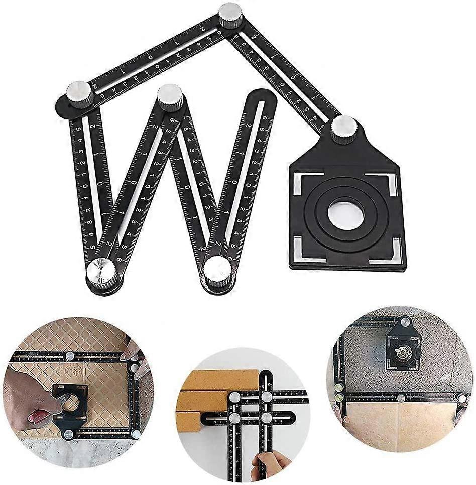 Multi-Angle Measuring Ruler Universal Cornerizer Template Tool Aluminum Alloy Cornerizer Ruler Layout Tool (Black)