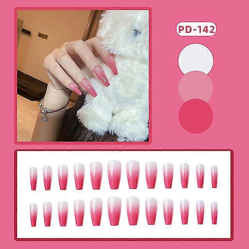 24pcs Long Press On Nails Gradient Pink Fake Nails Full Coverage Artificial Nail