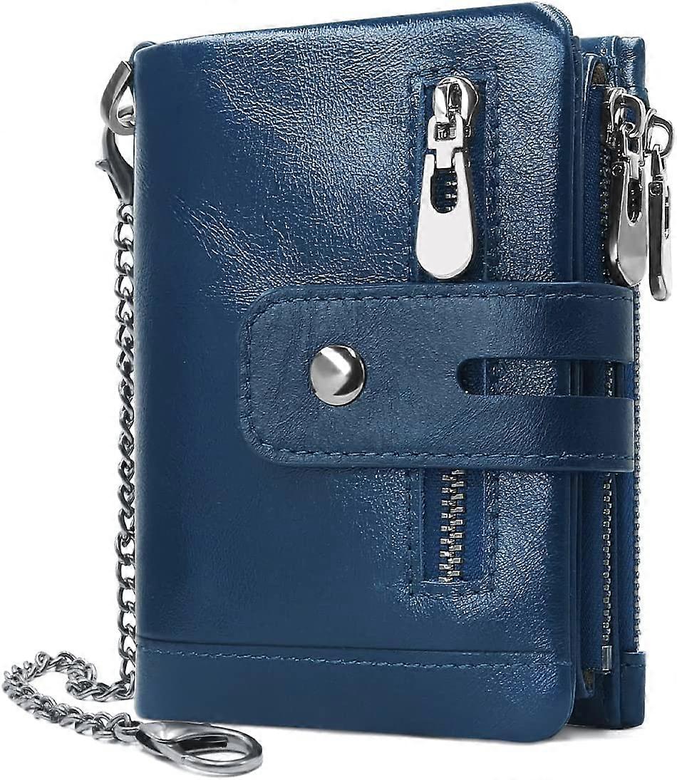 Ladies Leather Purse RFID Blocking Women's Wallet Multiple Compartment Zipper Coin Purse and 16 Card Slots Bifold Leather Lady Wallet with Chain,Small