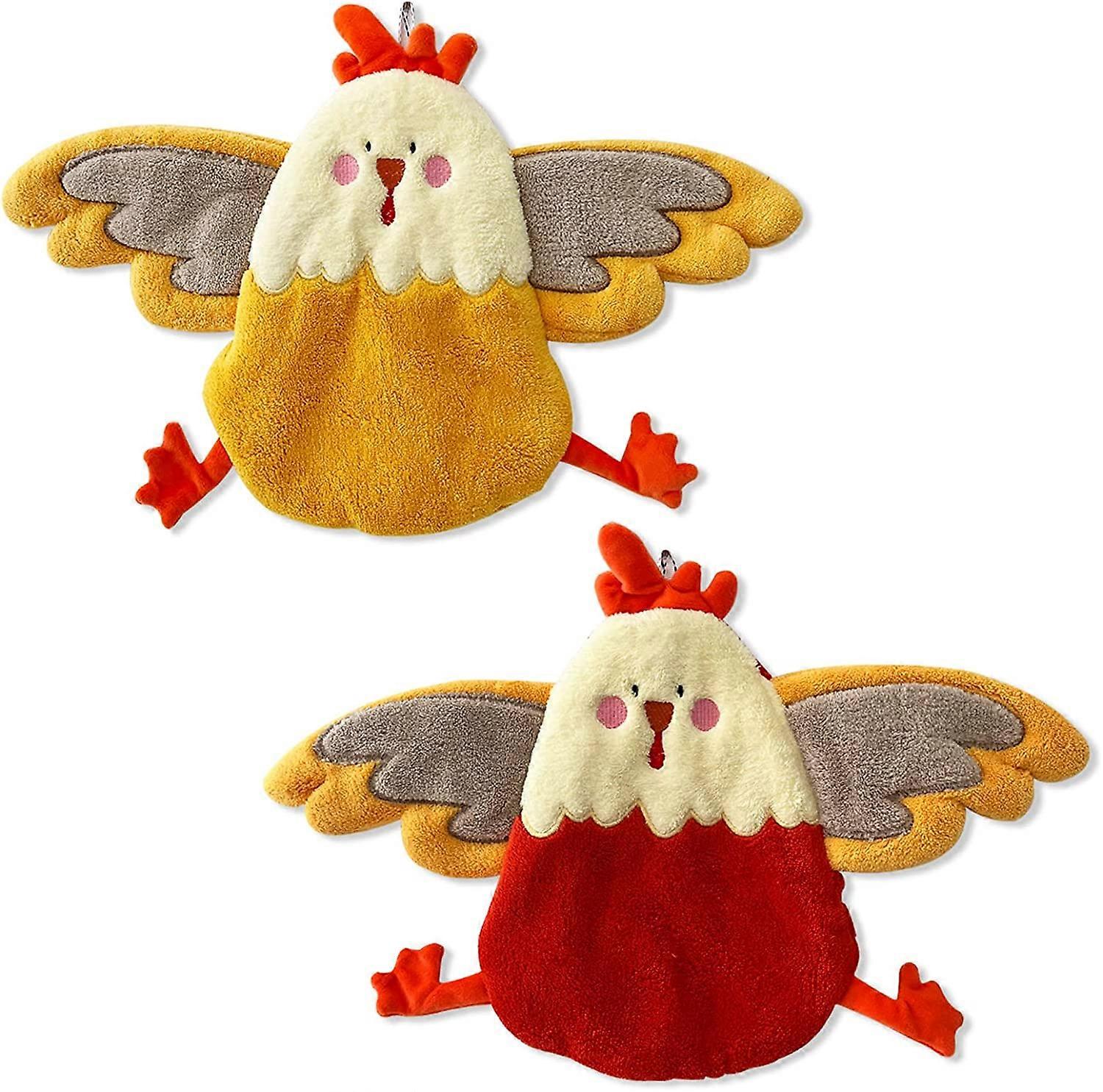 2 Pack Super Absorbent Cute Chicken Hand Towel with Hanging Loop