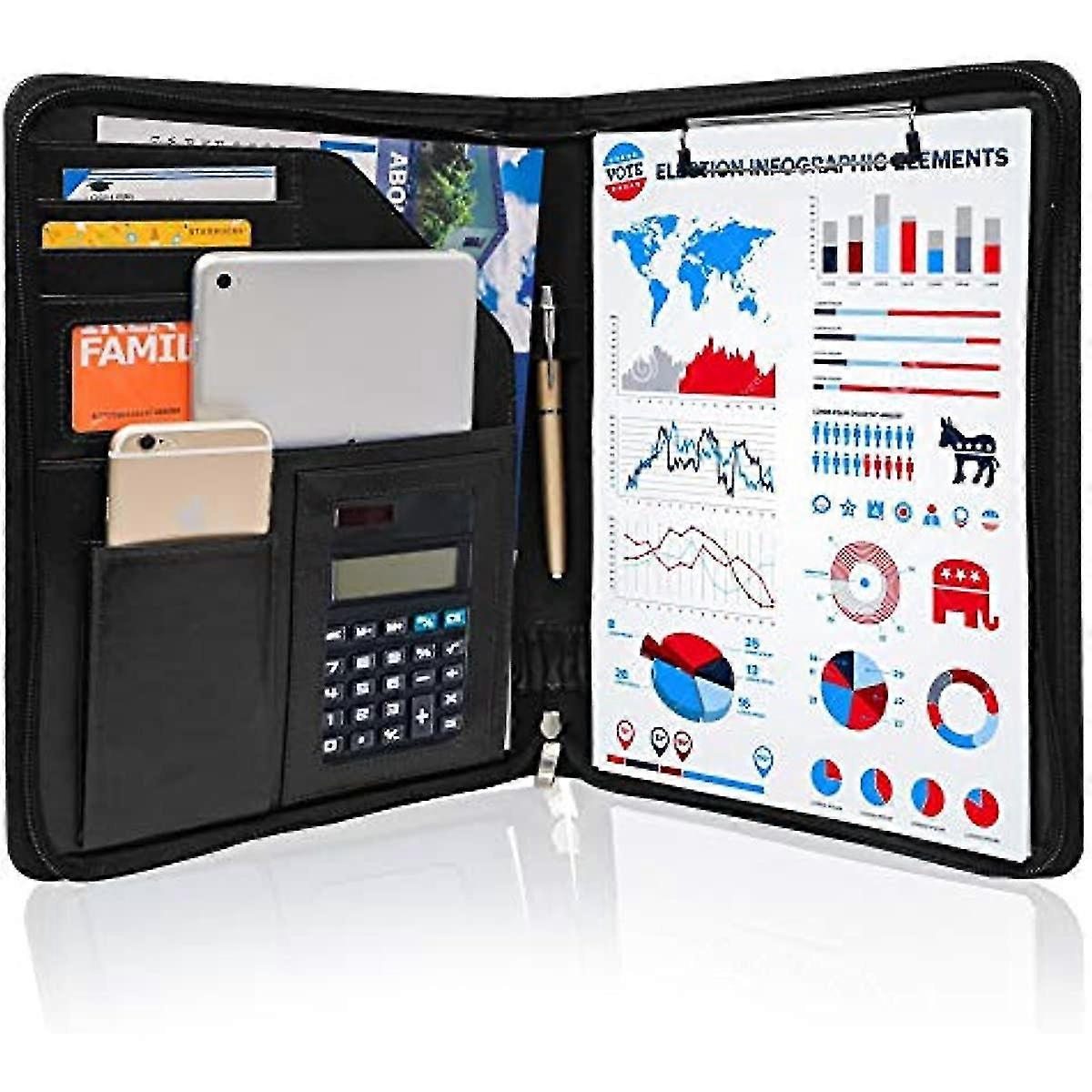 Zipped Padfolio Portfolio Binder,pu Leather Business Portfolio Interview Folder For Men/woman With A4 Size Clipboard