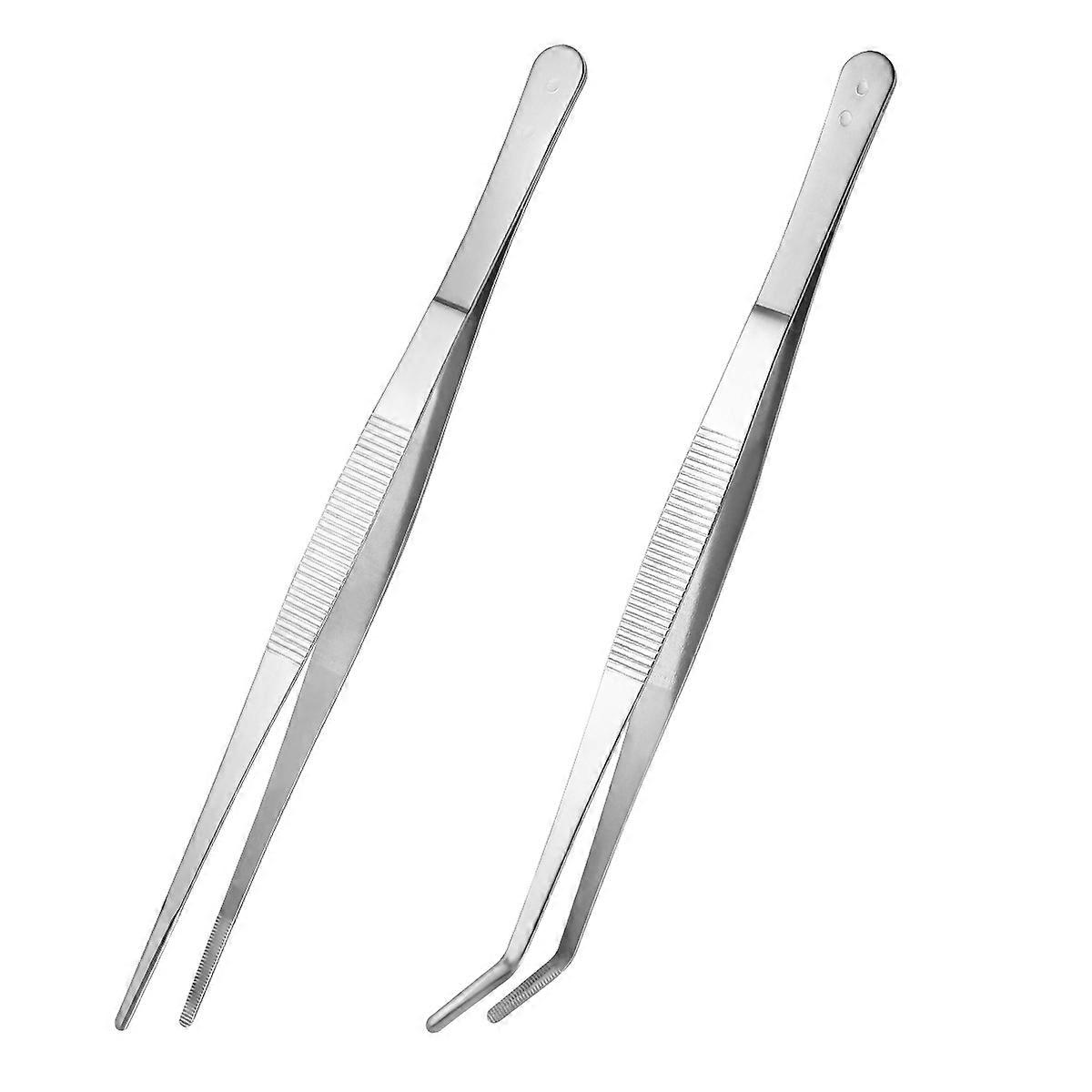 VORCOOL 2pcs Stainless Steel Straight and Curved Nippers Tweezers Feeding Tongs for Reptile Snakes Lizards Spider (Silver)