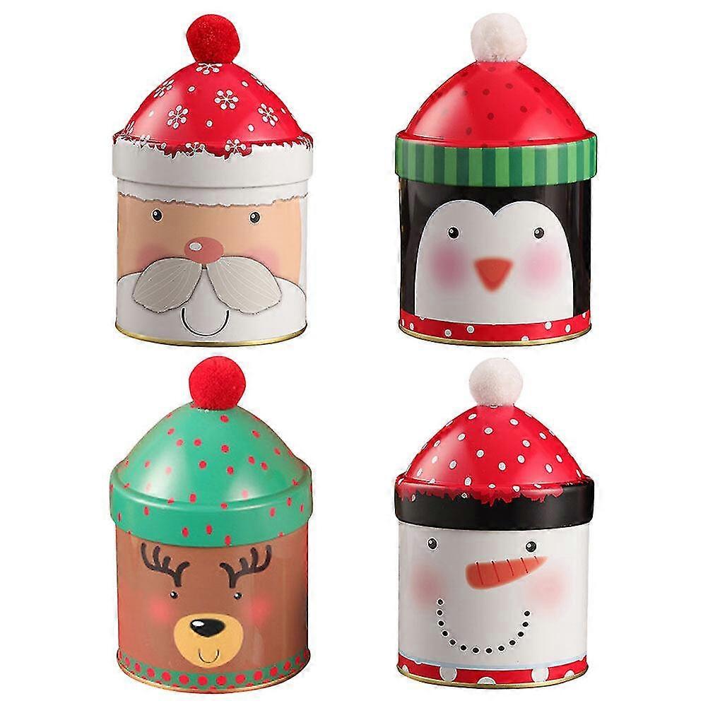 4pcs Caja de galletas de metal navideño Caramelos Galletas Caja de golosinas Estuche de regalo pequeño Favor de fiesta de Navidad