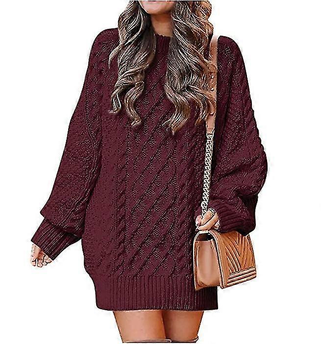 Damen Rundhalsausschnitt Langarm Oversized Strickpullover Kleider