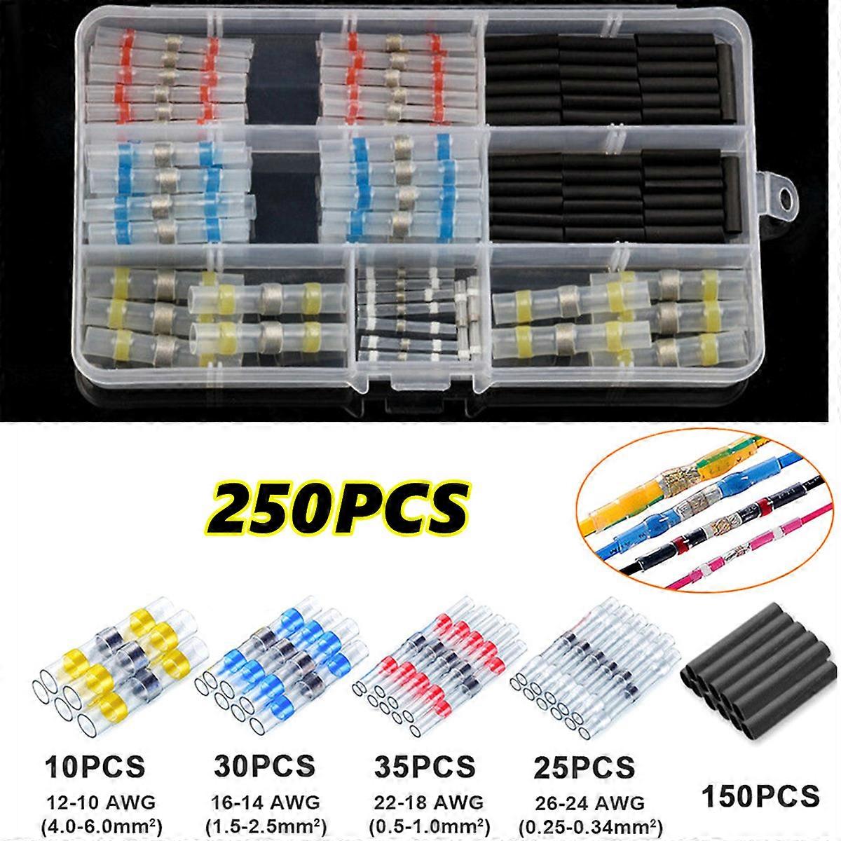 150/100 / 50Pcs絶縁はんだ付けスリーブシール熱収縮端子防水電線バットコネクタキット10-26AWG