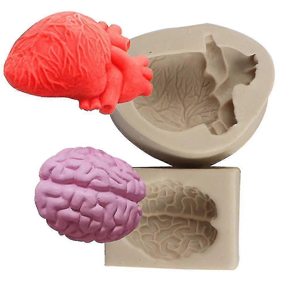DIY万圣节模拟人体器官硅胶模具3D心脏和大脑软糖蛋糕模具巧克力饼干聚合物