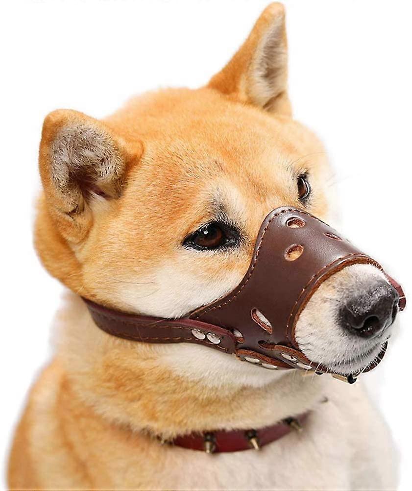Brown Soft Leather Adjustable Dog Muzzle For Small, Medium And Large Size Dogs  S