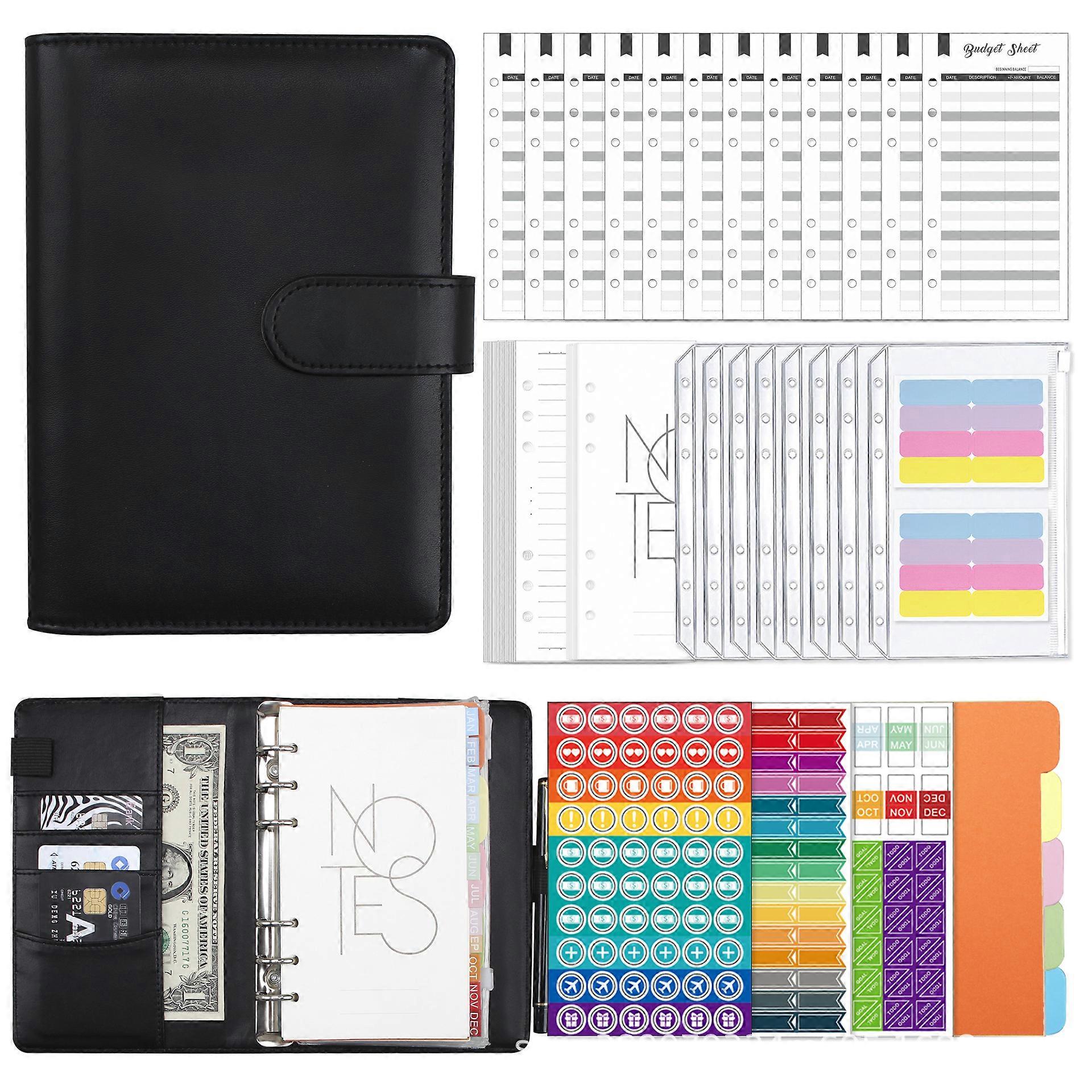 A6 Binder Budget Planner Notebook Covers Folder Size 6 Hole Pockets Plastic Zipper Money Saving Envelope