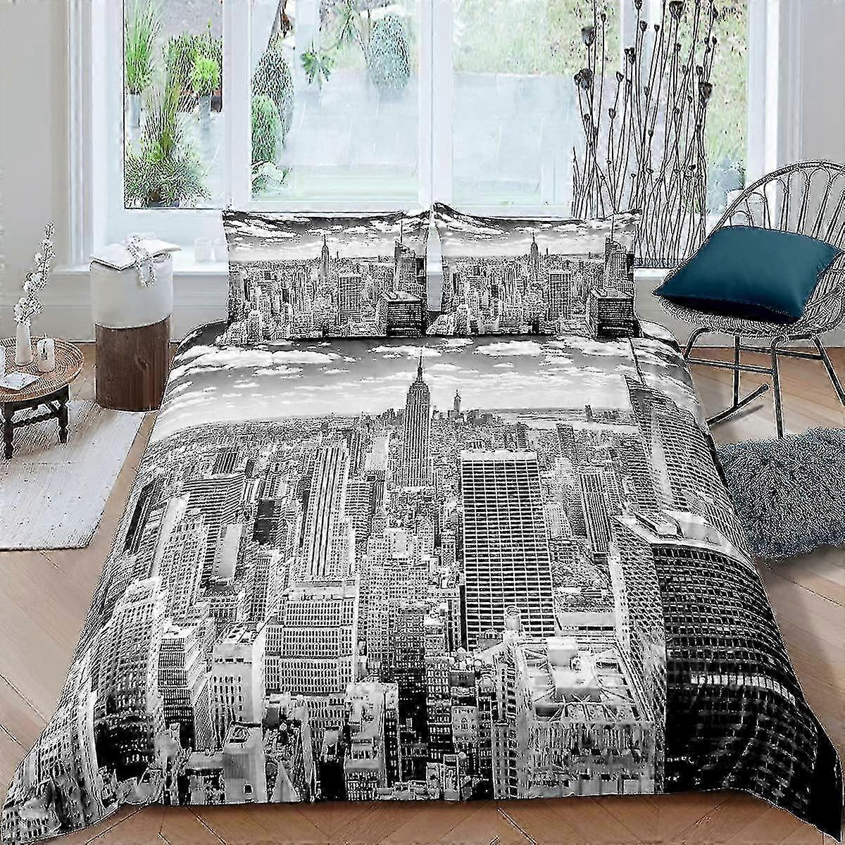 City Building Comforter Cover New York -teema mikrokuituiset vuodevaatteet pussilakanasetit 1 pussilakana ja 1/2 tyynynpeittoa