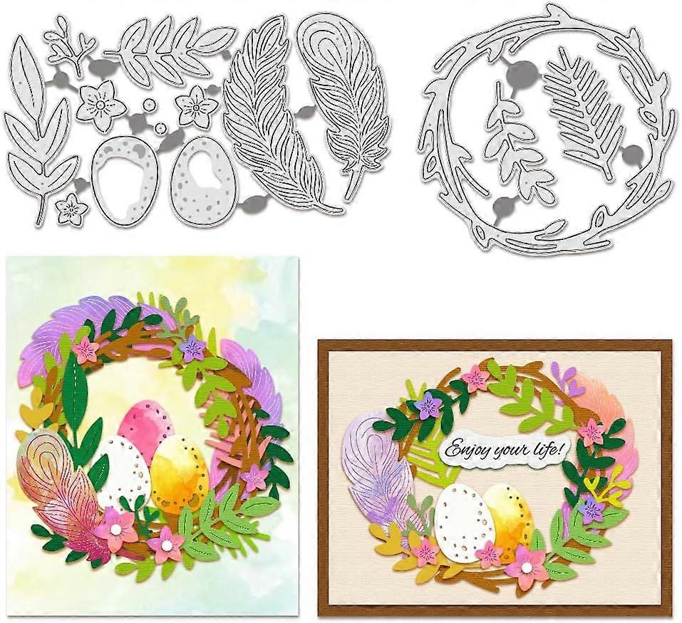 2pcs Bird Nest Cutting Dies Bird Eggs Feathers Stencils Flowers Leaf Decorative Embossing Stencils for Scrapbooking Photo Album Greeting Card Making 0