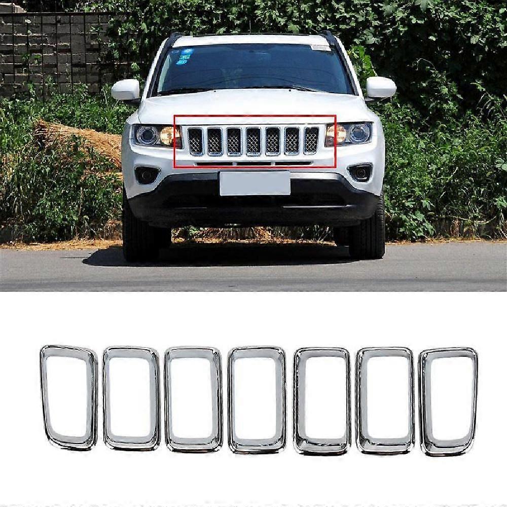 7 Adet Araba Ön Izgara Koruyucuları Kapak Trim Krom ABS Ön Izgara Izgara Yarış Araba styling Jeep için Pusula 2011-2014