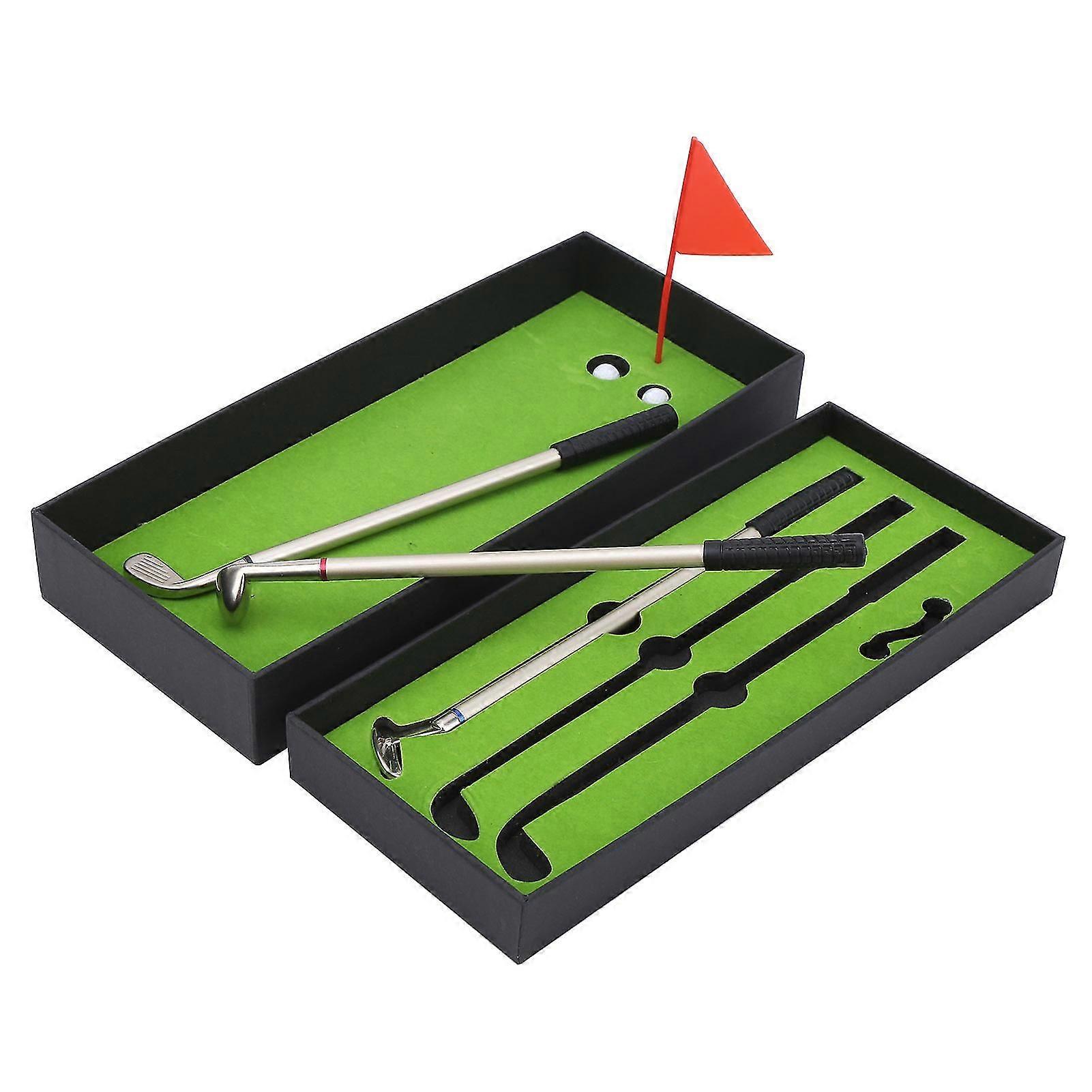 Golf-Stift-Set, Mini-Desktop-Golfball-Stift, Top-Golf-Geschenk mit Putting Green, 3 Golfschläger-Stifte mit Bällen und Flagge