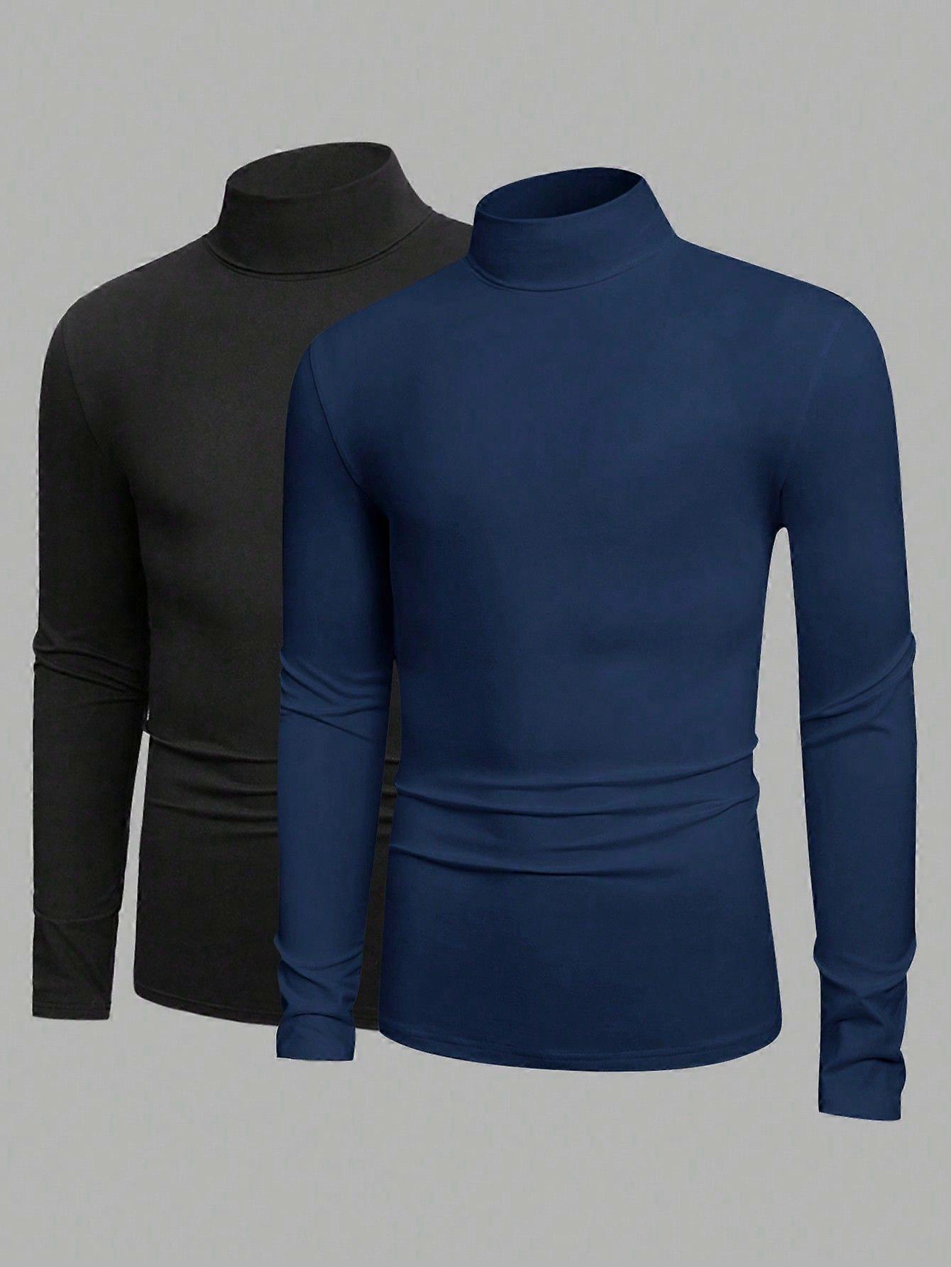 Manfinity Modomio Men 2pcs Mock Neck Solid Long Sleeve Tee, For Going Out, For Friends