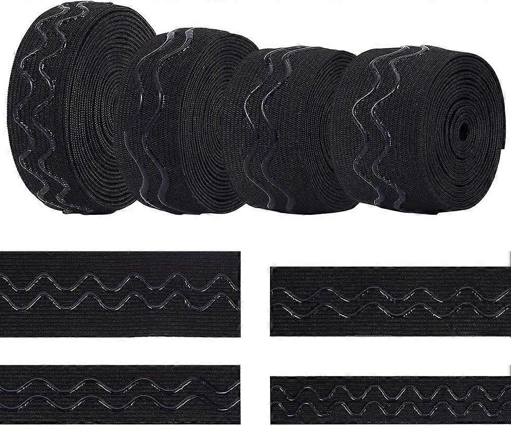 8 Yards 4 Sizes Silicone Gripper Elastic Band Black Non-Slip Sewing Elastic Band for Waistband Sewing Wig Clothing Accessories 0.8/1/1.2/1.5 Inch