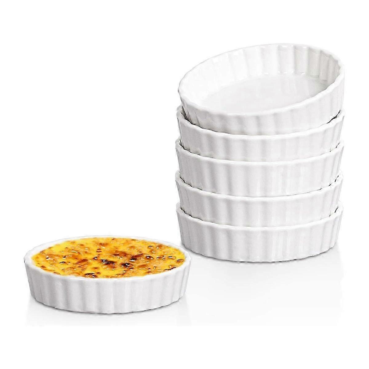 5 Oz Creme Brulee Ramekiner, runde riflede quicheretter Terteform, ovnssikre ramekiner kompatible med baking, sufflé, ramekins 6 pakke