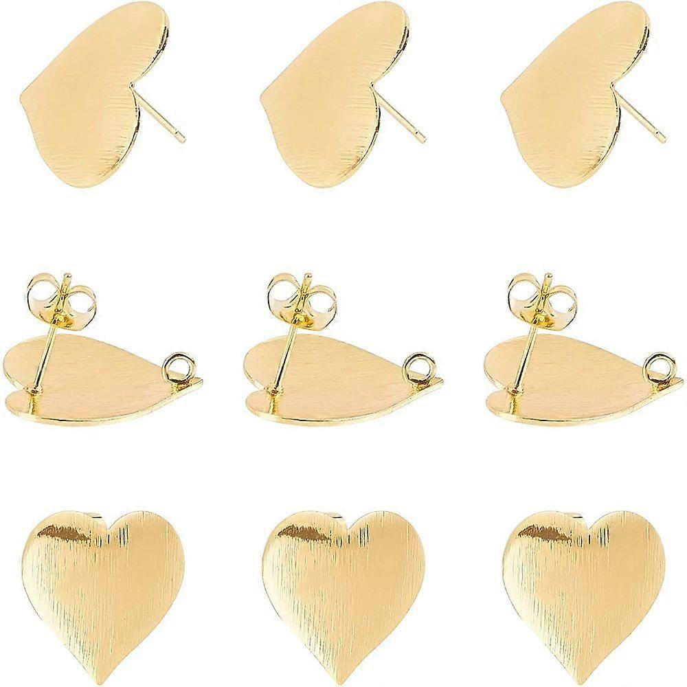 20 Pcs Golden Earring Posts Heart Pad Earring Studs with Butterfly Earring Backs for Earring Making Findings