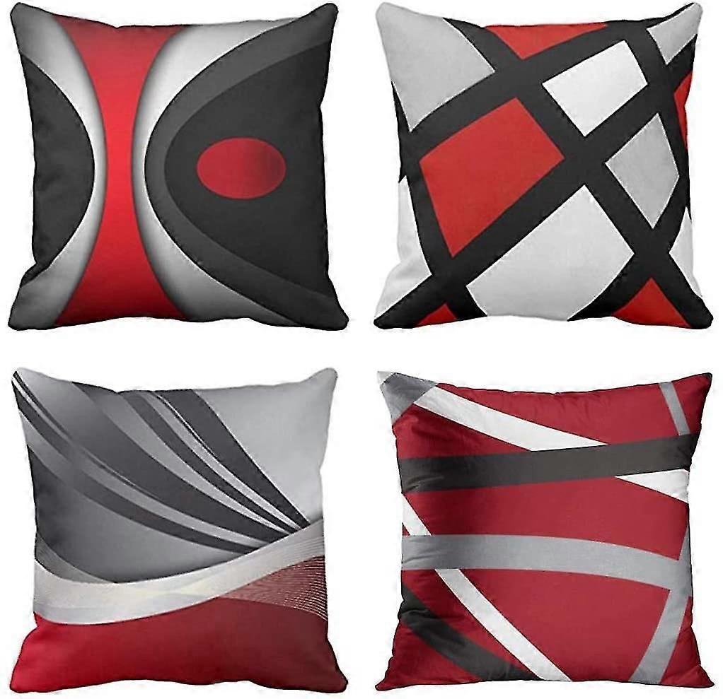 Set Of 4 Throw Pillow Covers Modern Abstract Red And Black White Wavy Vertical Dot Decorative Pillow Cases Home Decor Square Geometric 18x18 Inches Pi