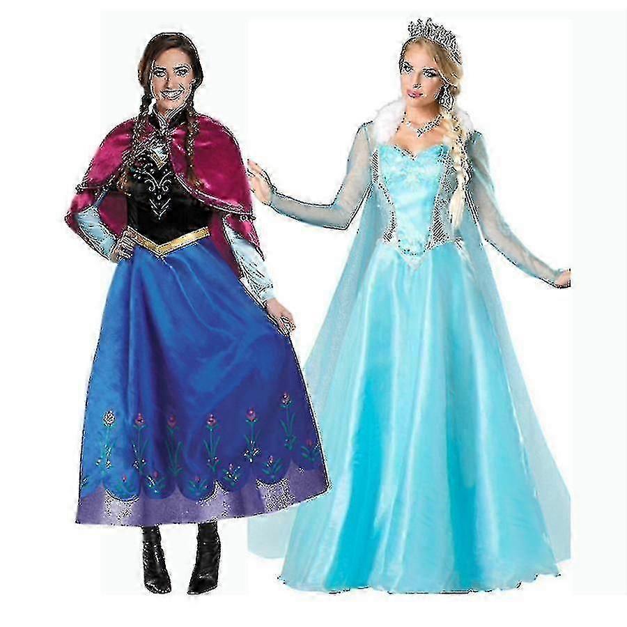 Adult Princess Anna Elsa Costume Christmas Cos Fancy Dress Outfi -
