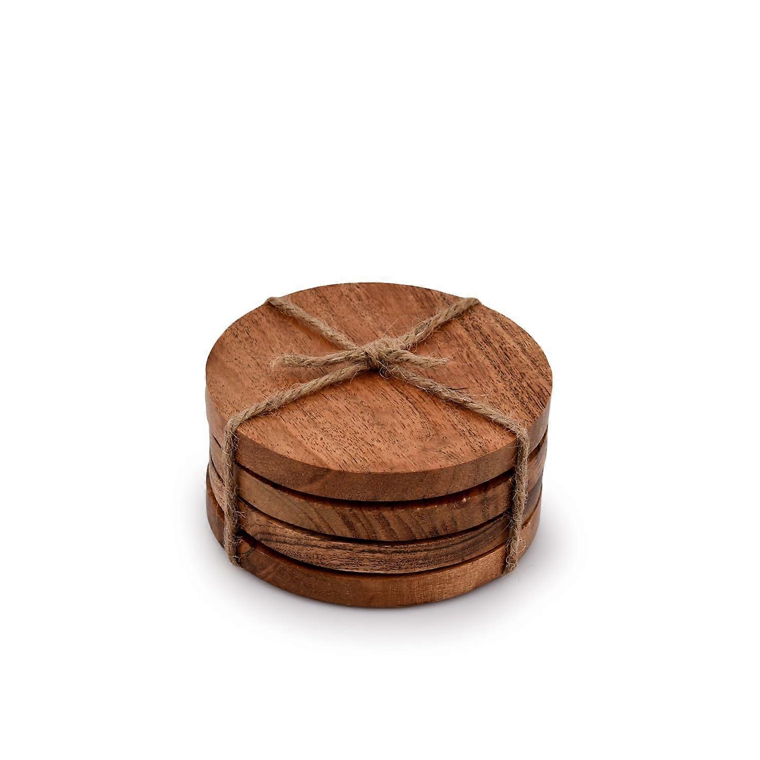 Acacia Wood Round Coasters Set of 4 for Tabletop Protection and Rustic Home Decor