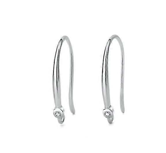(1 Pair In White Gold)hoop Ear Hooks With Round Small Diamonds