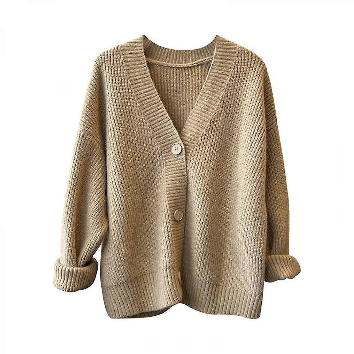2022 Women's Long Sleeve V Neck Open Front Cardigan Button Down Soft Ribbed Knitted Cardigan Sweater