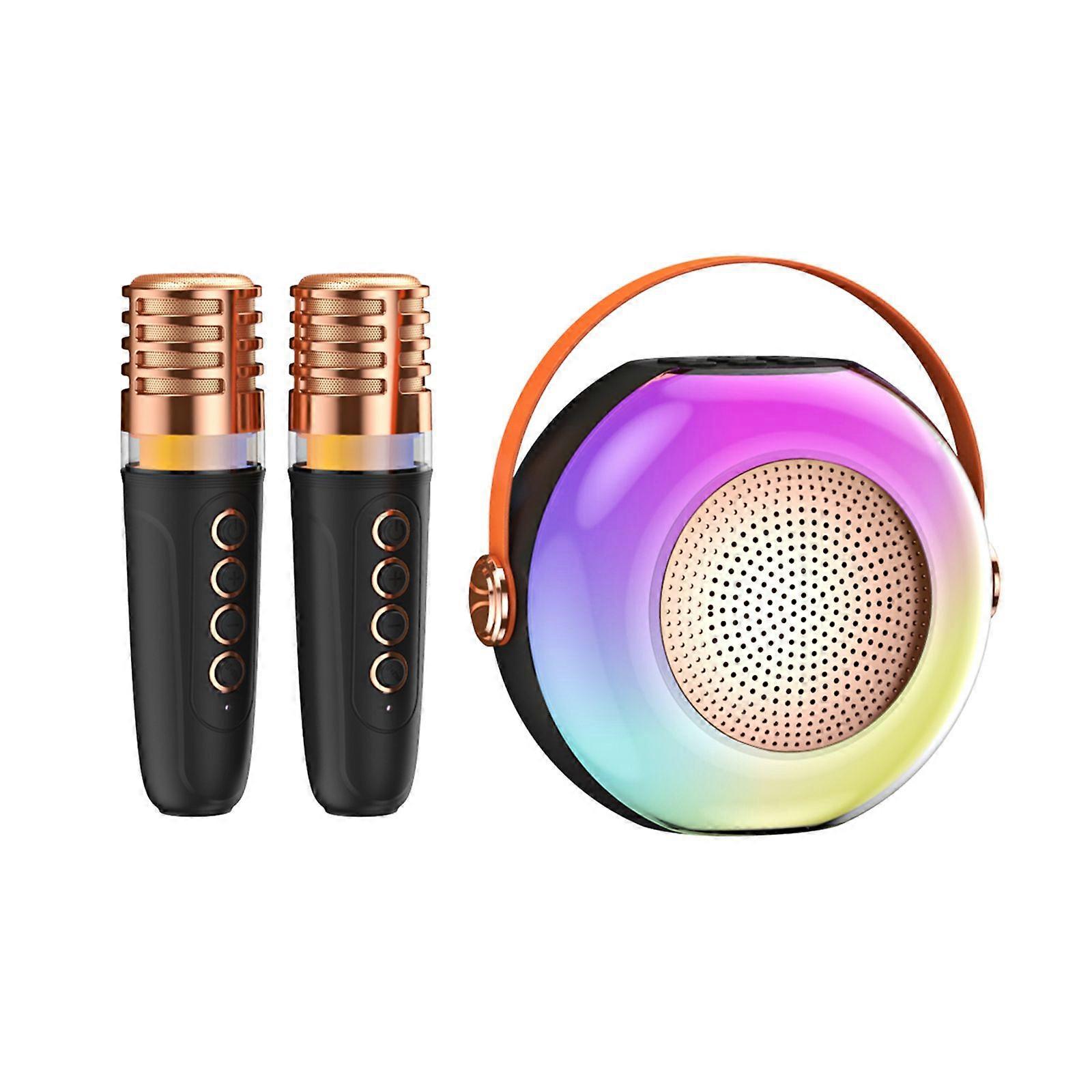 Karaoke Machine with 2 Wireless Microphones BT Microphone and Speaker KTV Set with RGB Light Effects Voice Control Handheld Mic Lightweight Portable K